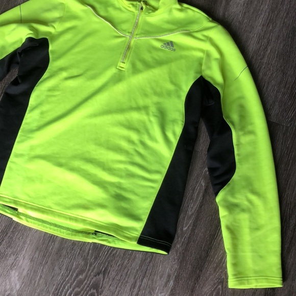 Neon Yellow/Green Adidas ClimaCool 1/4 Zip Running Jacket - Men's Large - Picture 2 of 11